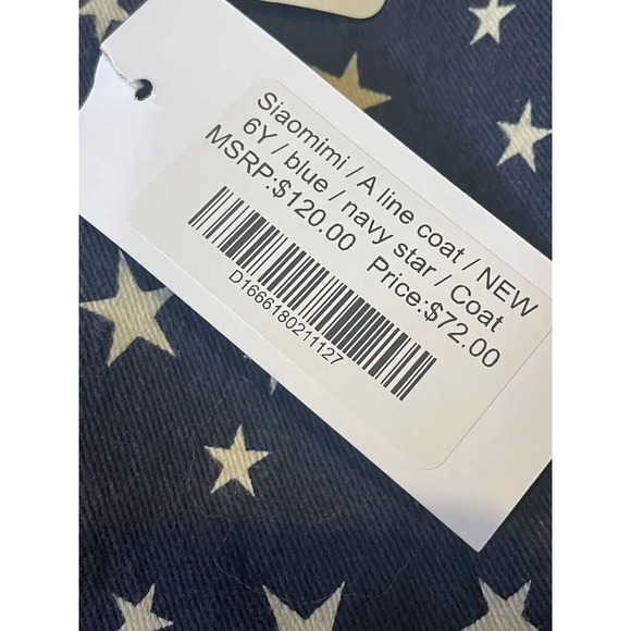Siaomimi Girls Coat A Line Blue Stars Long Sleeve 2 Button Front Size 6Y NWT - Picture 10 of 10